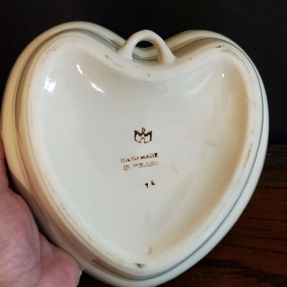 Polish Pottery Mosquito Heart Shape Plate Blue White - Picture 2 of 5